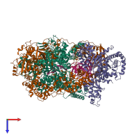 PDB entry 6sjf coloured by chain, top view.