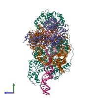 PDB entry 6sjg coloured by chain, side view.