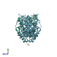 PDB entry 6sjo coloured by chain, side view.