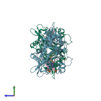 PDB entry 6skj coloured by chain, side view.
