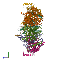 PDB entry 6sko coloured by chain, side view.