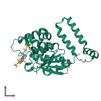 PDB entry 6slb coloured by chain, front view.