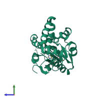 PDB entry 6slb coloured by chain, side view.