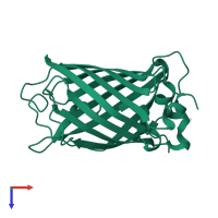 Green fluorescent protein in PDB entry 6sm0, assembly 1, top view.