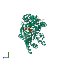 PDB entry 6smv coloured by chain, side view.
