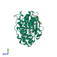 PDB entry 6sot coloured by chain, side view.