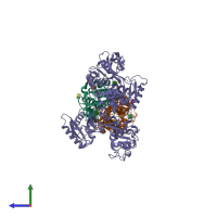 PDB entry 6soz coloured by chain, side view.