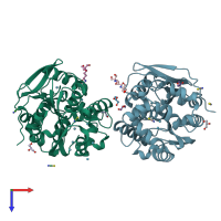 PDB entry 6sp8 coloured by chain, top view.