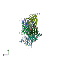 PDB entry 6spj coloured by chain, side view.