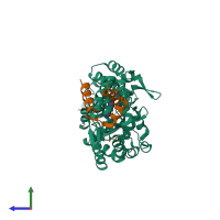 PDB entry 6sqc coloured by chain, side view.