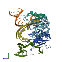 PDB entry 6sqq coloured by chain, side view.