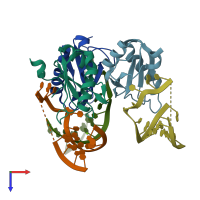 PDB entry 6sqq coloured by chain, top view.