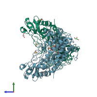 PDB entry 6sre coloured by chain, side view.