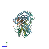 PDB entry 6ss8 coloured by chain, side view.