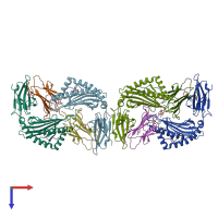 PDB entry 6ssa coloured by chain, top view.