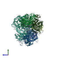 PDB entry 6su1 coloured by chain, side view.