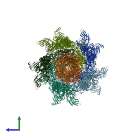 PDB entry 6sue coloured by chain, side view.