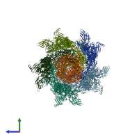 PDB entry 6suf coloured by chain, side view.