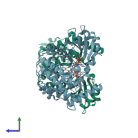 PDB entry 6sum coloured by chain, side view.