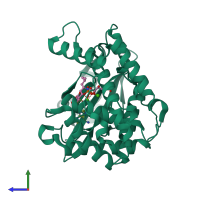 PDB entry 6sun coloured by chain, side view.