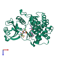 PDB entry 6sun coloured by chain, top view.