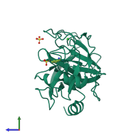 PDB entry 6sv6 coloured by chain, side view.