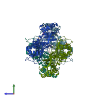 PDB entry 6sw5 coloured by chain, side view.