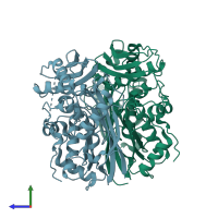 PDB entry 6sw6 coloured by chain, side view.