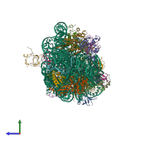 PDB entry 6swd coloured by chain, side view.