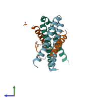 PDB entry 6swg coloured by chain, side view.
