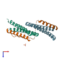 PDB entry 6swg coloured by chain, top view.