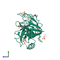 PDB entry 6swv coloured by chain, side view.