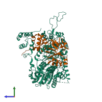 PDB entry 6sxa coloured by chain, side view.