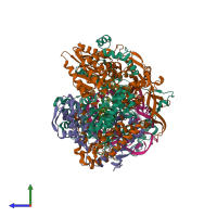 PDB entry 6szu coloured by chain, side view.