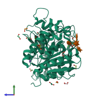 PDB entry 6t0i coloured by chain, side view.