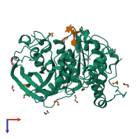 PDB entry 6t0i coloured by chain, top view.