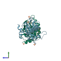 PDB entry 6t0o coloured by chain, side view.