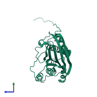 PDB entry 6t19 coloured by chain, side view.