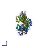 PDB entry 6t1f coloured by chain, side view.