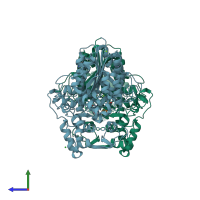 PDB entry 6t26 coloured by chain, side view.