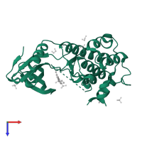 Calcium/calmodulin-dependent protein kinase type 1D in PDB entry 6t28, assembly 1, top view.