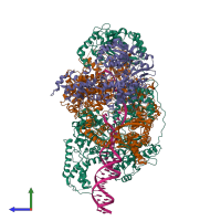 PDB entry 6t2v coloured by chain, side view.