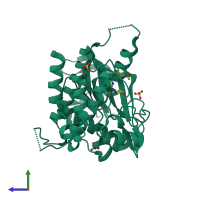 PDB entry 6t2w coloured by chain, side view.