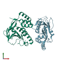 PDB entry 6t3x coloured by chain, front view.