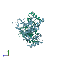 PDB entry 6t3x coloured by chain, side view.
