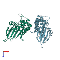 PDB entry 6t3x coloured by chain, top view.