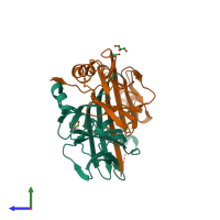 PDB entry 6t3y coloured by chain, side view.