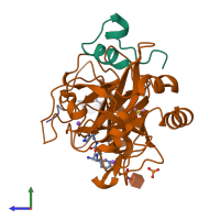 PDB entry 6t52 coloured by chain, side view.