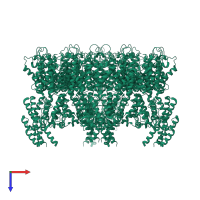 Homo 18-meric assembly 1 of PDB entry 6t64 coloured by chemically distinct molecules, top view.