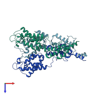 PDB entry 6t64 coloured by chain, top view.